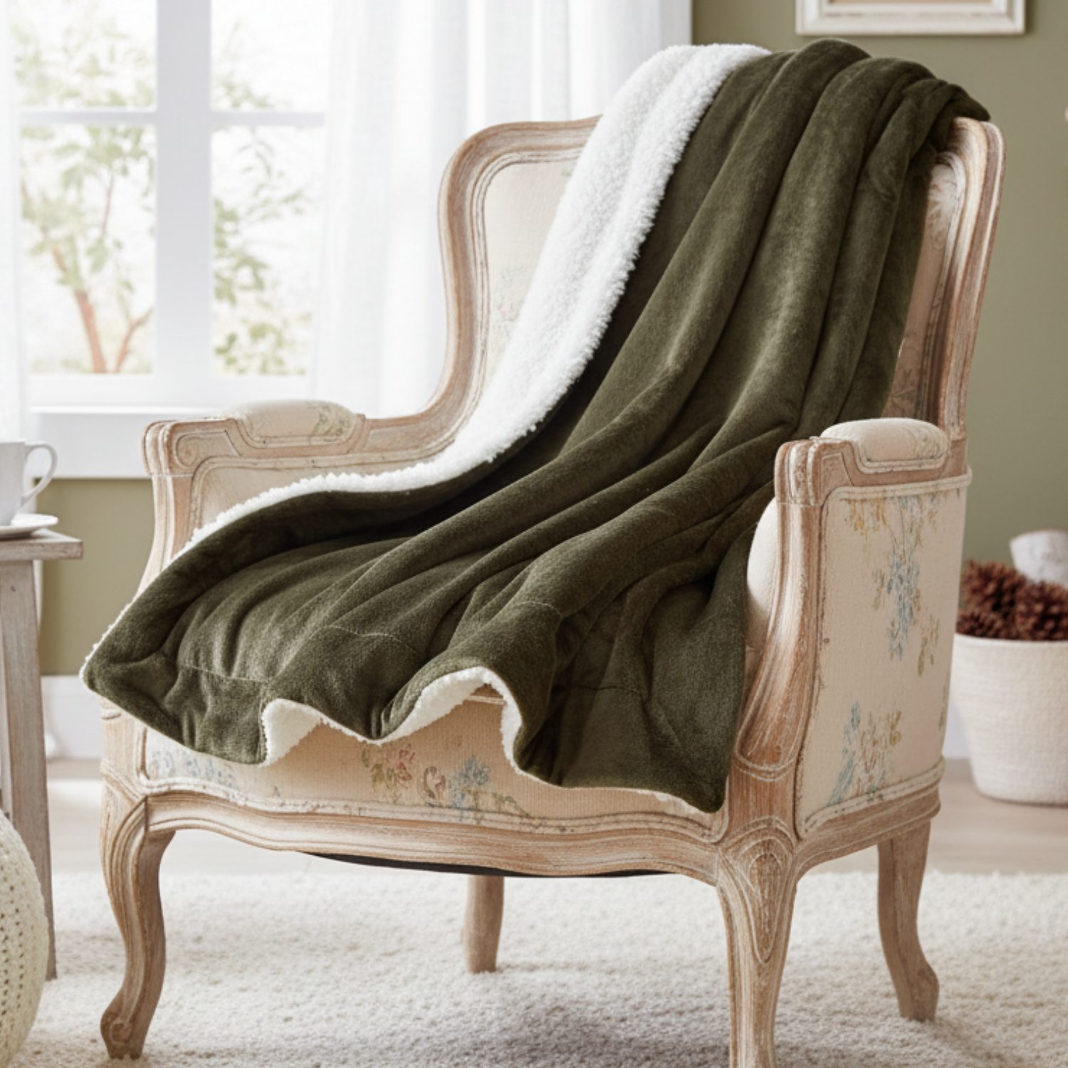 Super Soft Micro Fleece Green Sherpa Throw Blanket