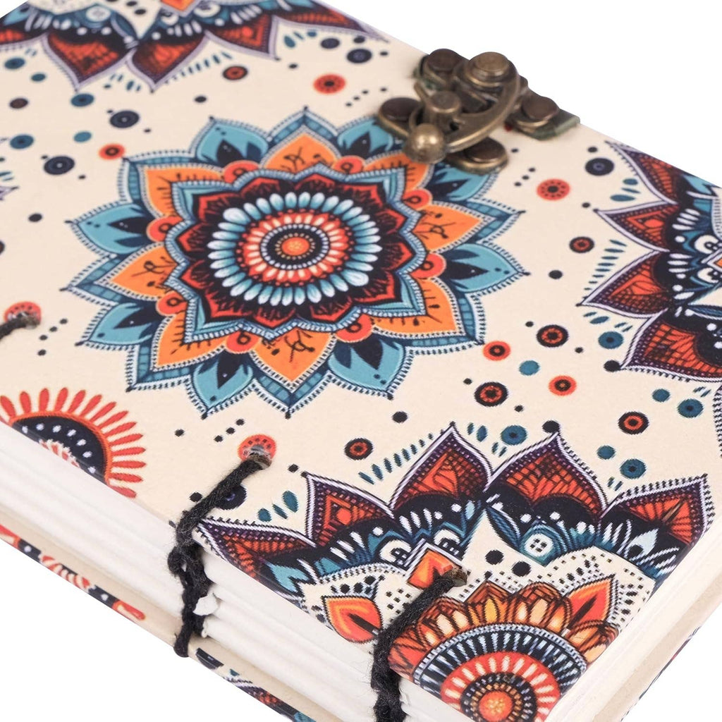 Mandala - Journal Diary Notebook with Leather Strap Lock - Unruled