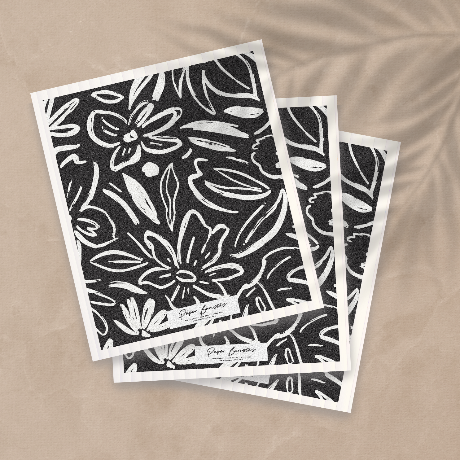 Set of 3 Swedish Dishcloth: Earthy Florals Black