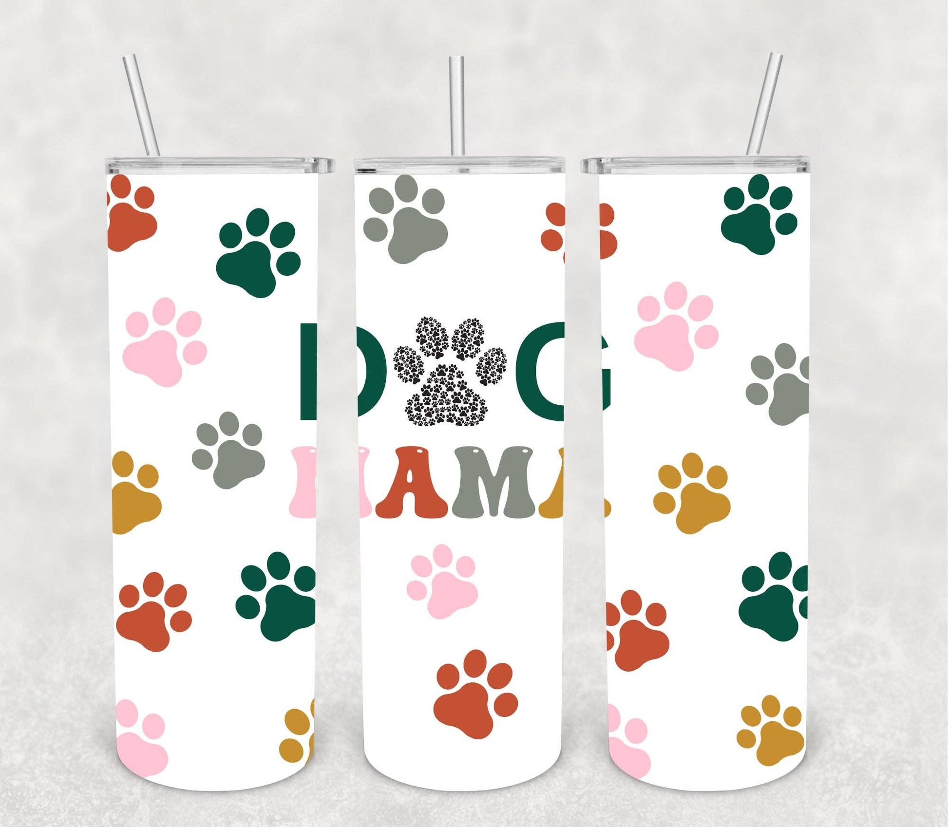 Dog Mama Paw prints on white Tumbler
