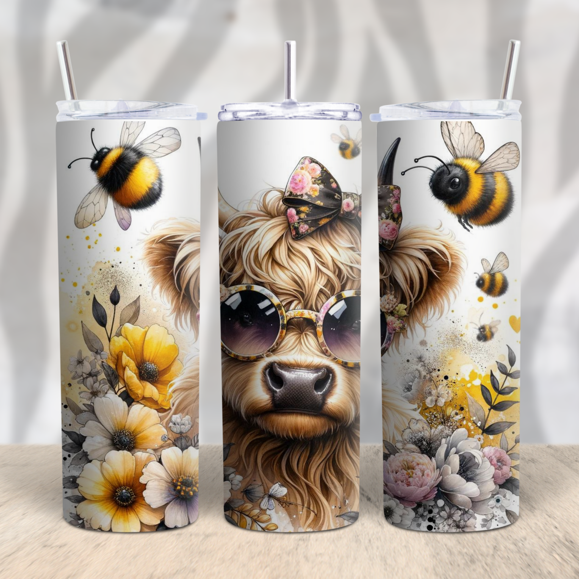 Highland Cow with Bees 20oz Tumbler