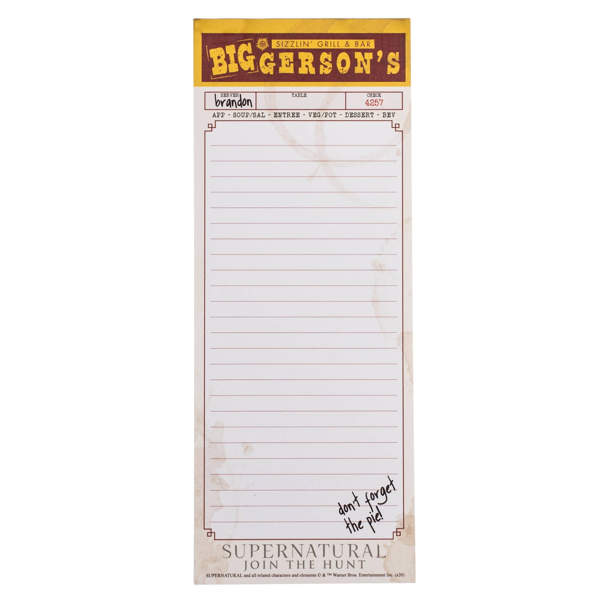 Supernatural Biggerson's Magnetic List Notepad