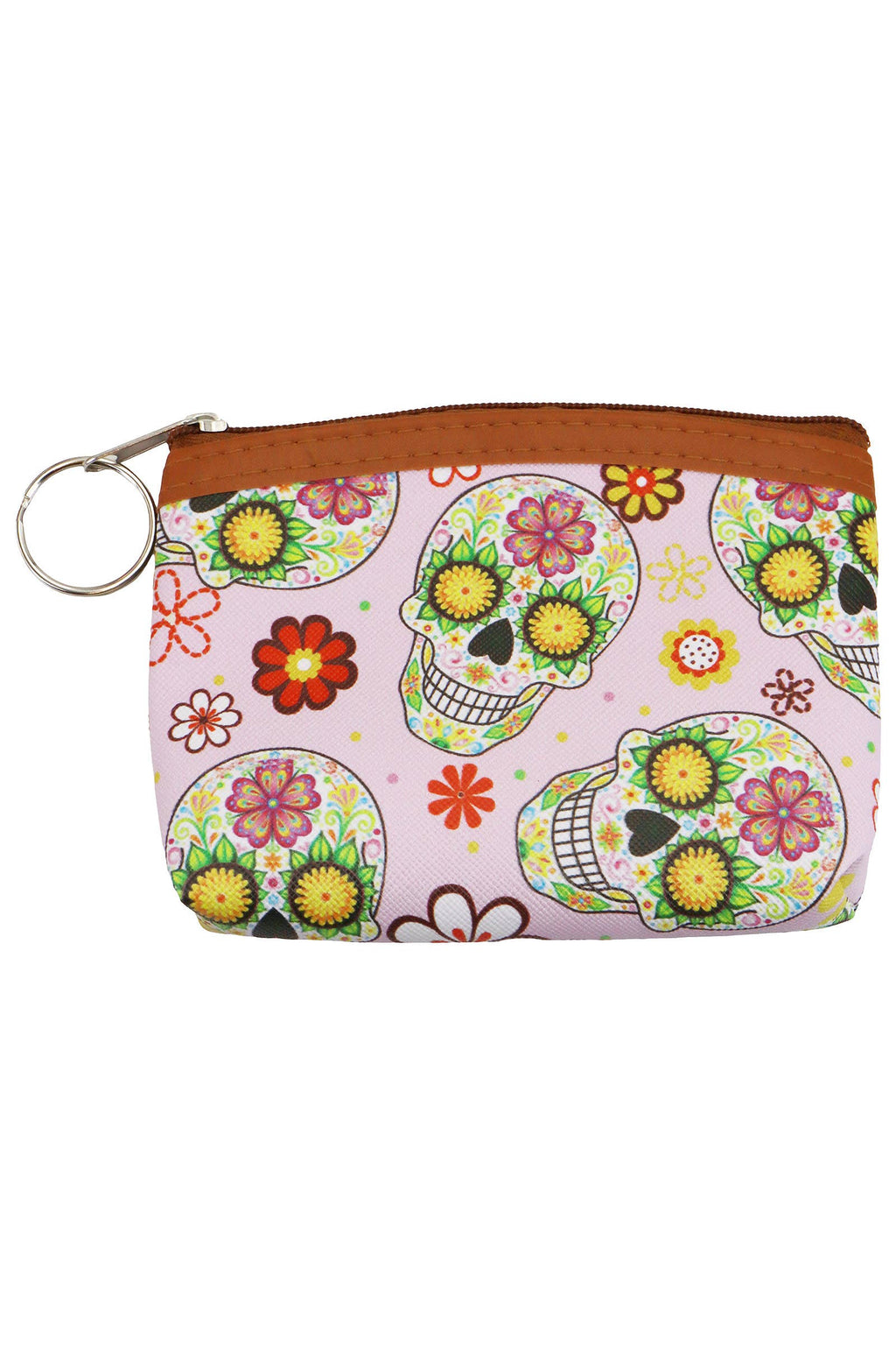 Sugar Skull Print Zipper Coin Pouch Bag