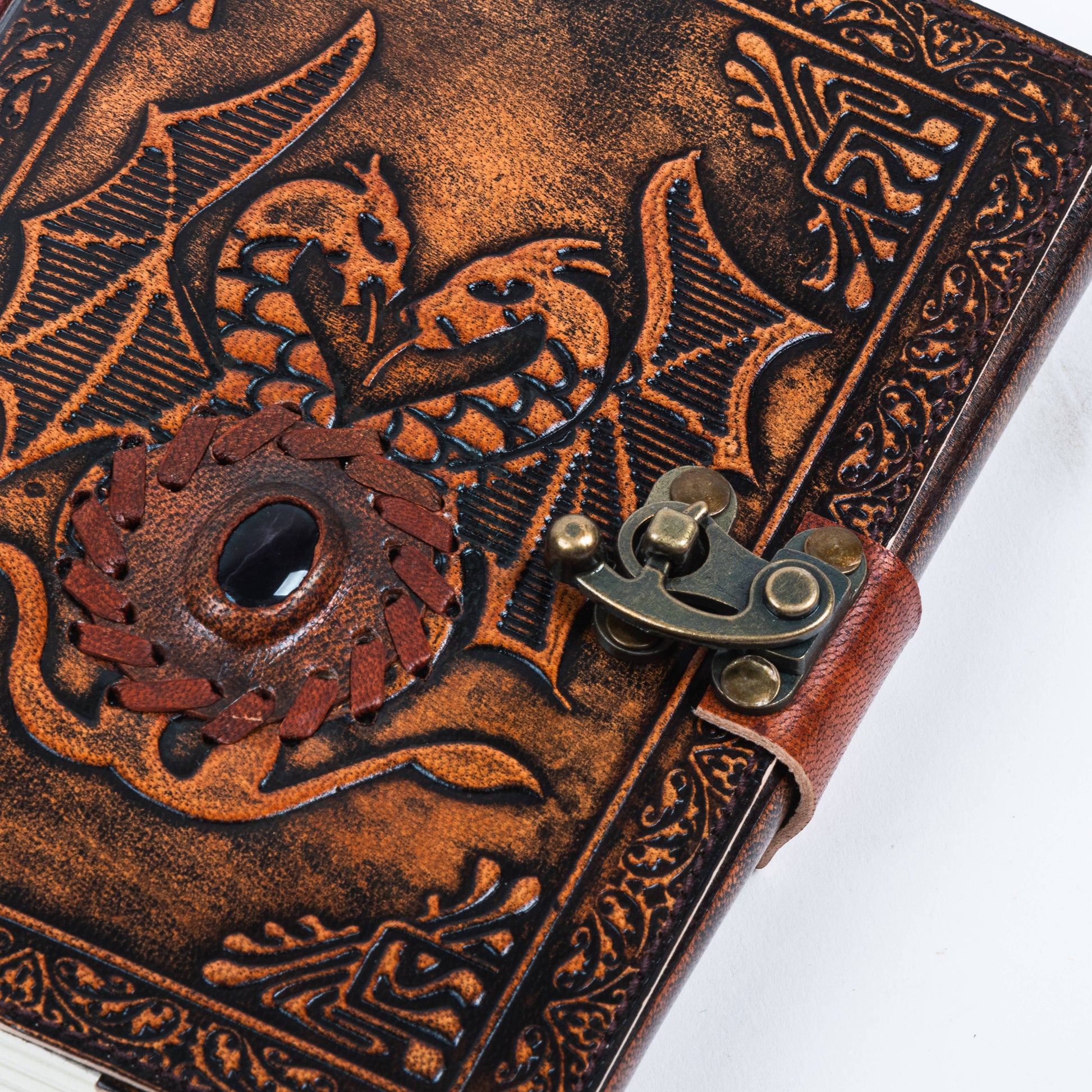 Leather Notebook with Stone Dragon Embossed Travel Journal 