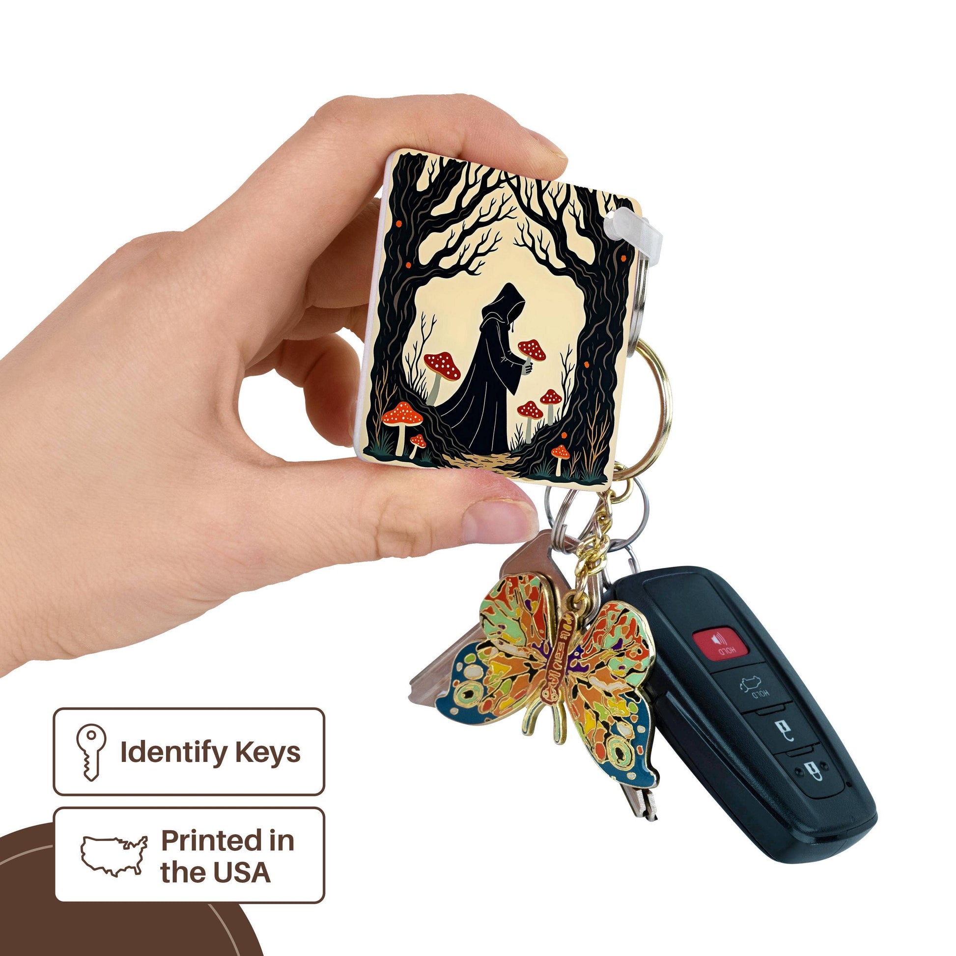 Cloaked Forager Collecting Toadstools, Key Chain