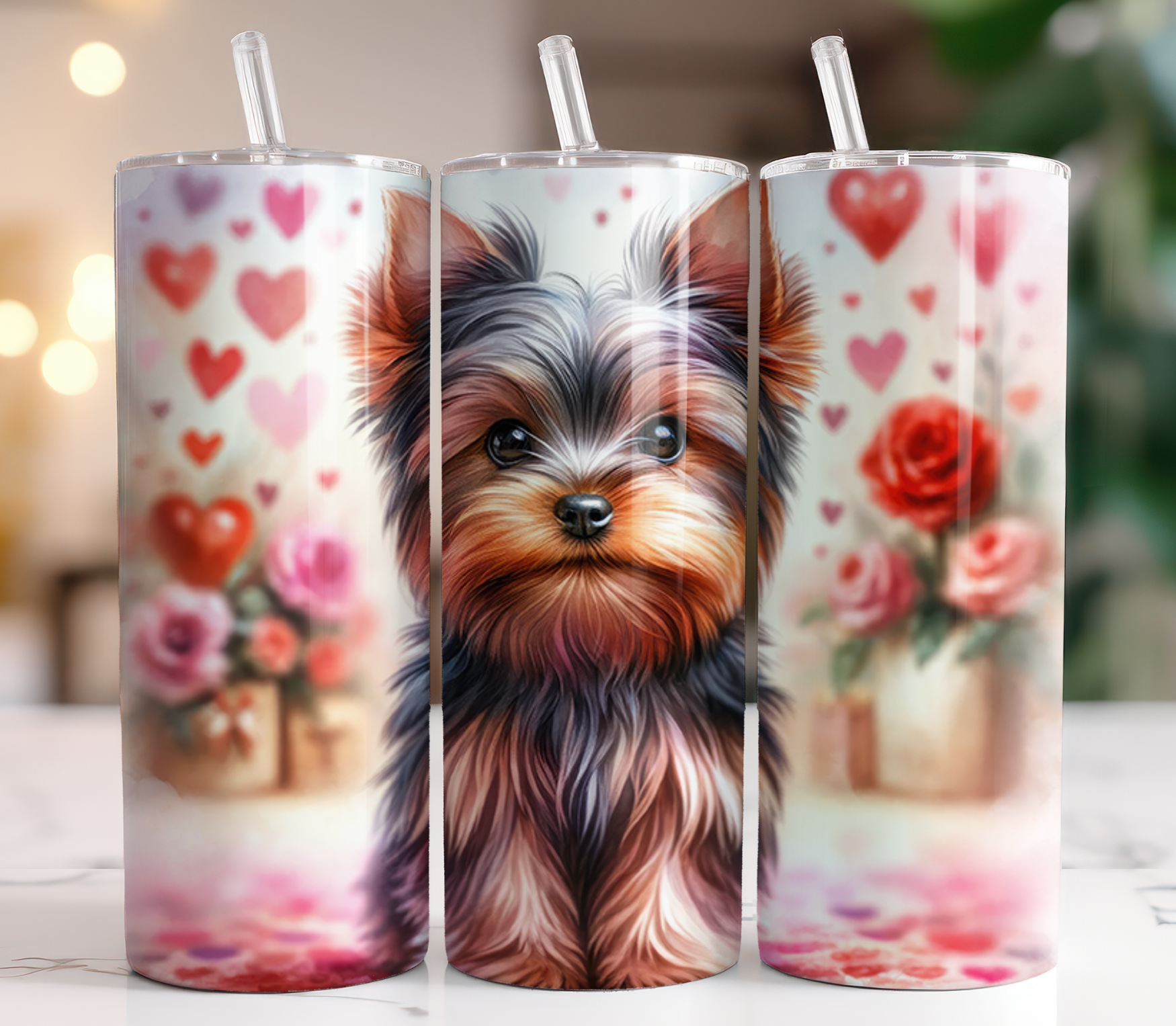 Yorkie Hearts and Roses Tumbler