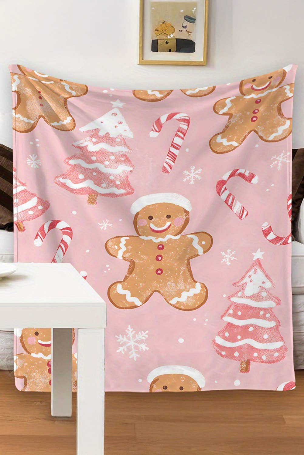 Gingerbread Man, Candy Cane, Christmas Tree Print Plush Blanket