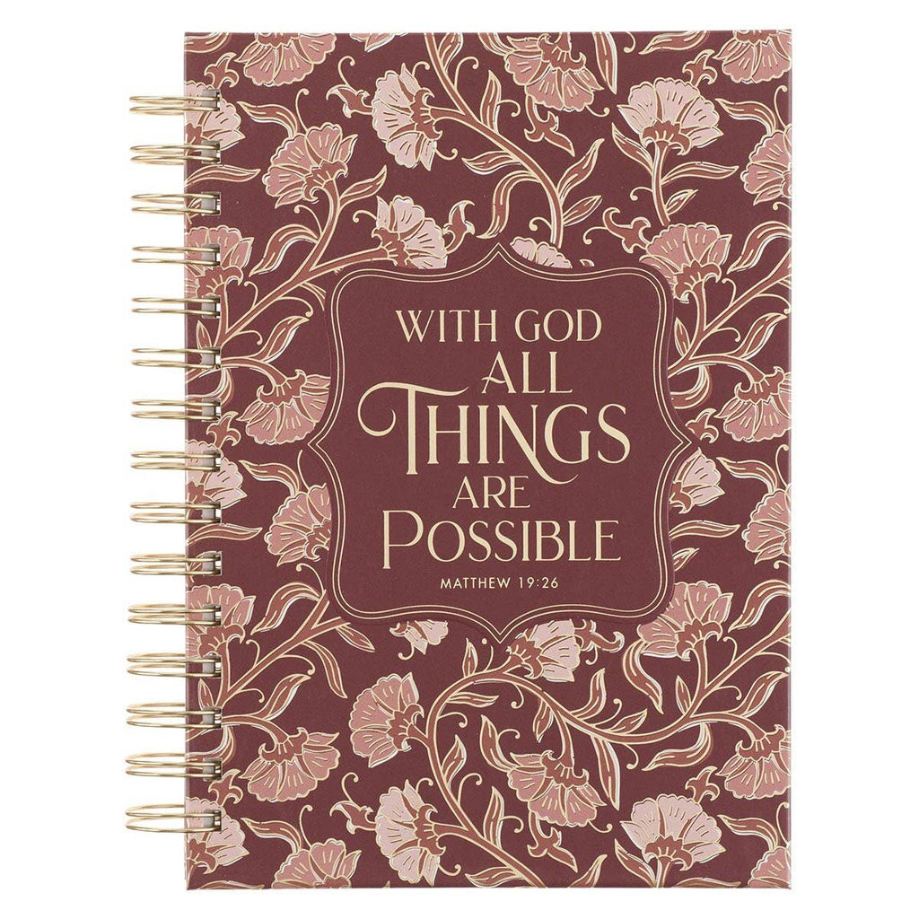 Journal Spiral-bound Pink Floral With God Matt. 19:26
