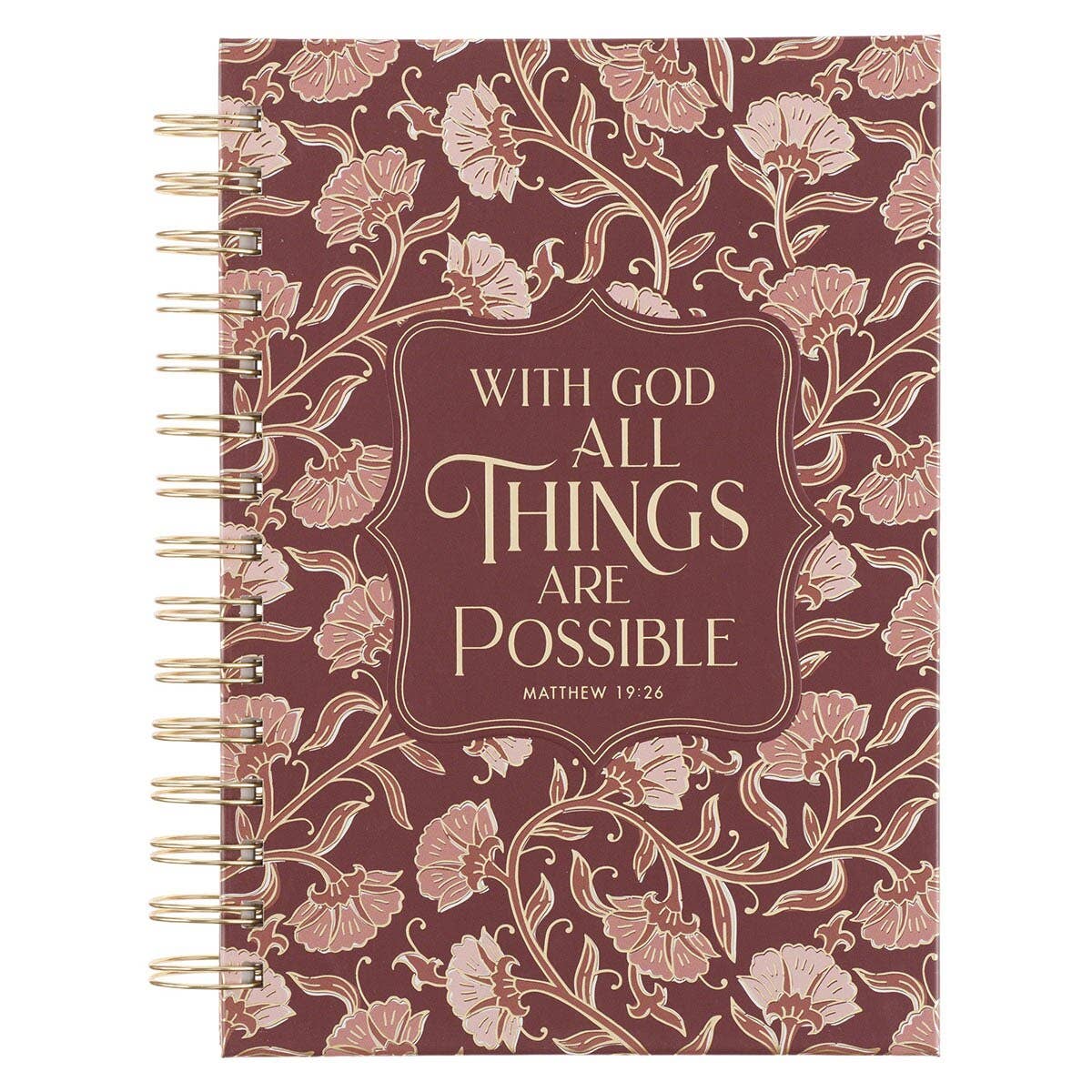 Journal Spiral-bound Pink Floral With God Matt. 19:26