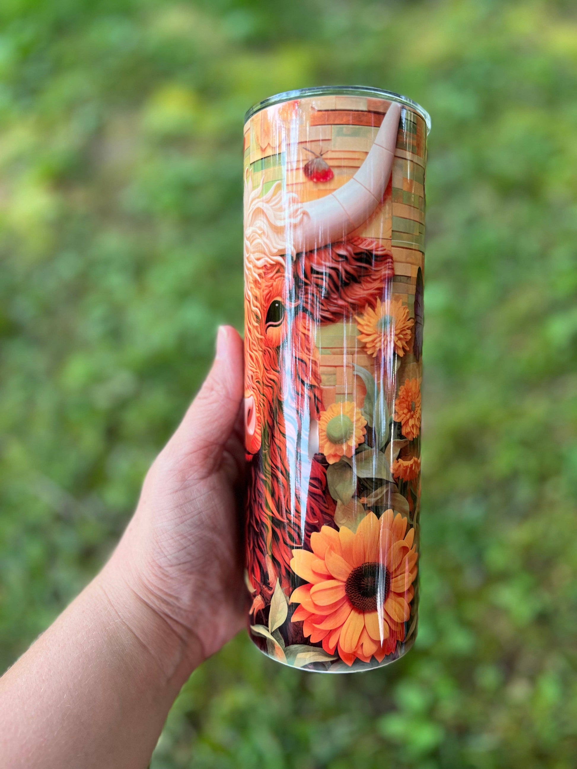 3D Style Sunflowers Highland Cow 20oz Tumbler