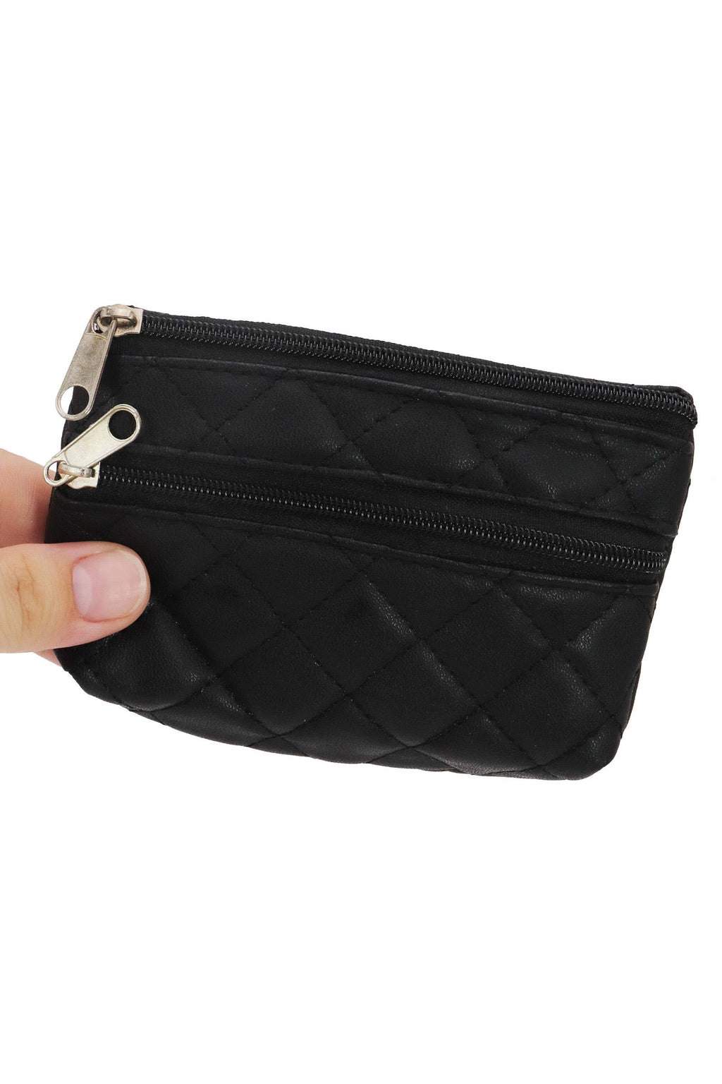 Diamond Quilted Double Zipper Coin Purse Bag