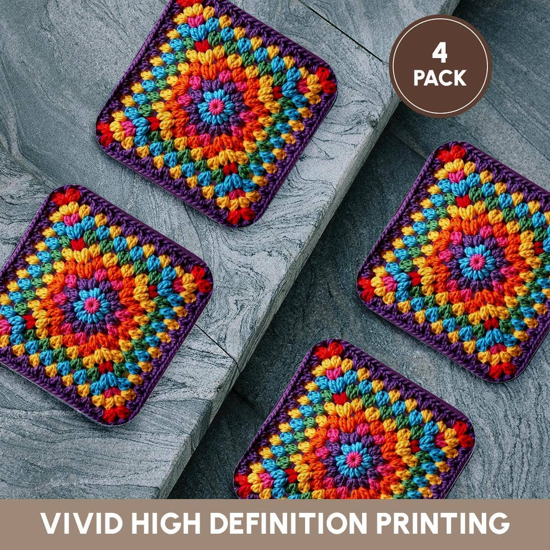 Granny Square Crochet Pattern Purple Edged Seventies Retro Pattern , Soft Coaster