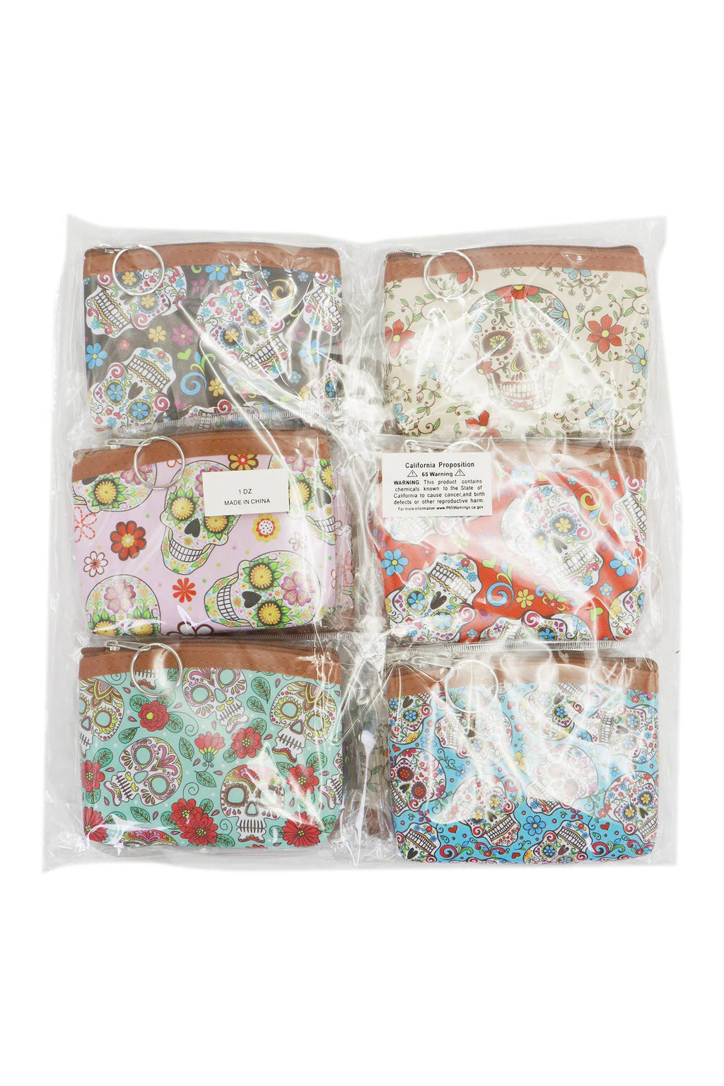 Sugar Skull Print Zipper Coin Pouch Bag