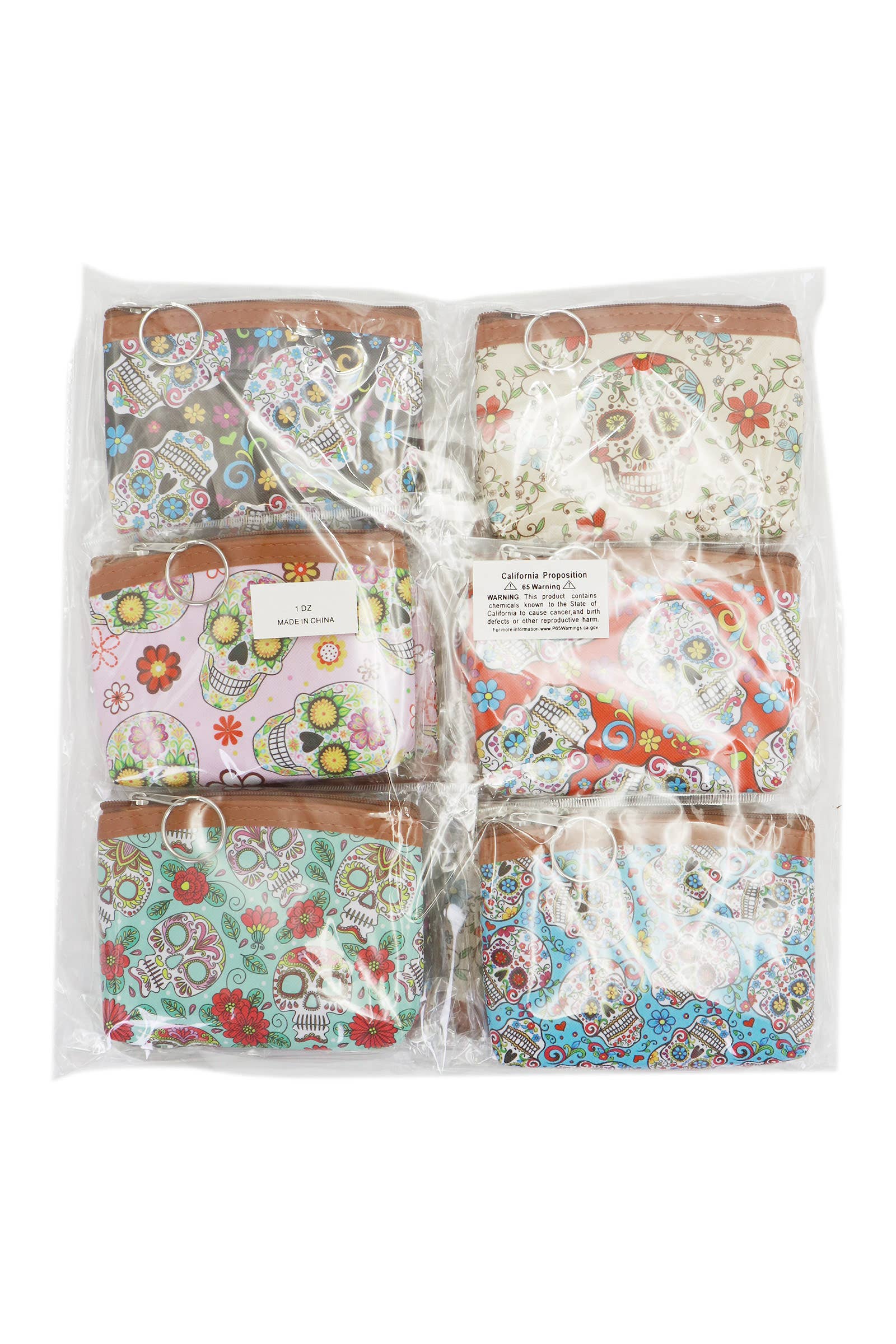 Sugar Skull Print Zipper Coin Pouch Bag
