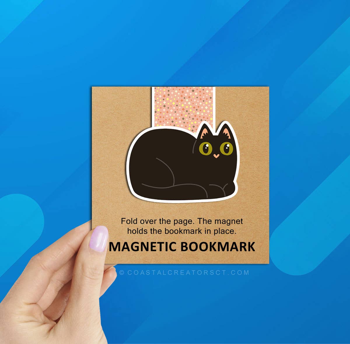 Black Cat Green Eyes Reversible Magnetic Bookmark (Packaged)
