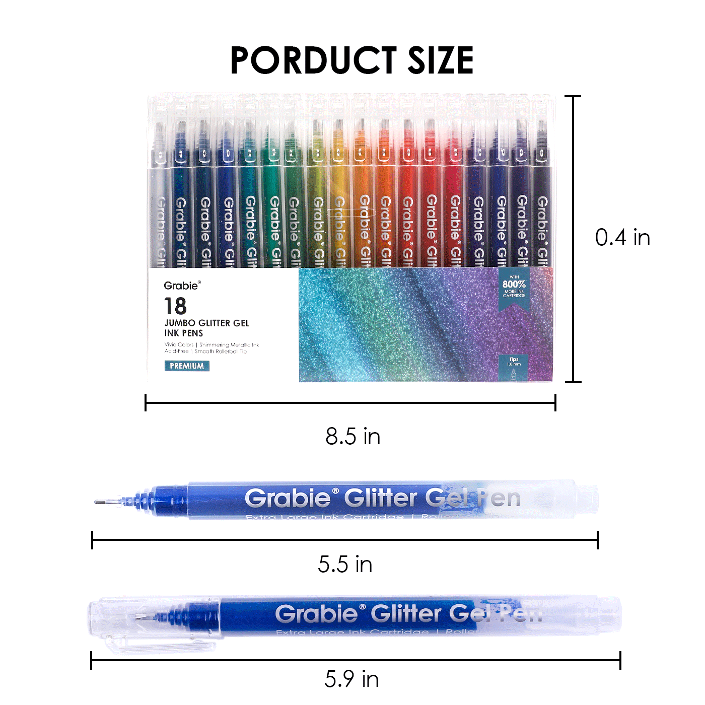 Jumbo Iridescent Glitter Gel Ink Pen Of 18