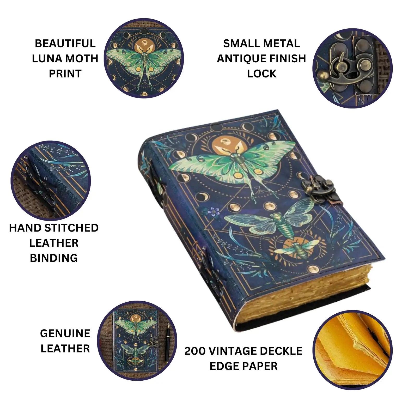 Leather Journal Blank Vintage Notebook with Butterfly Print