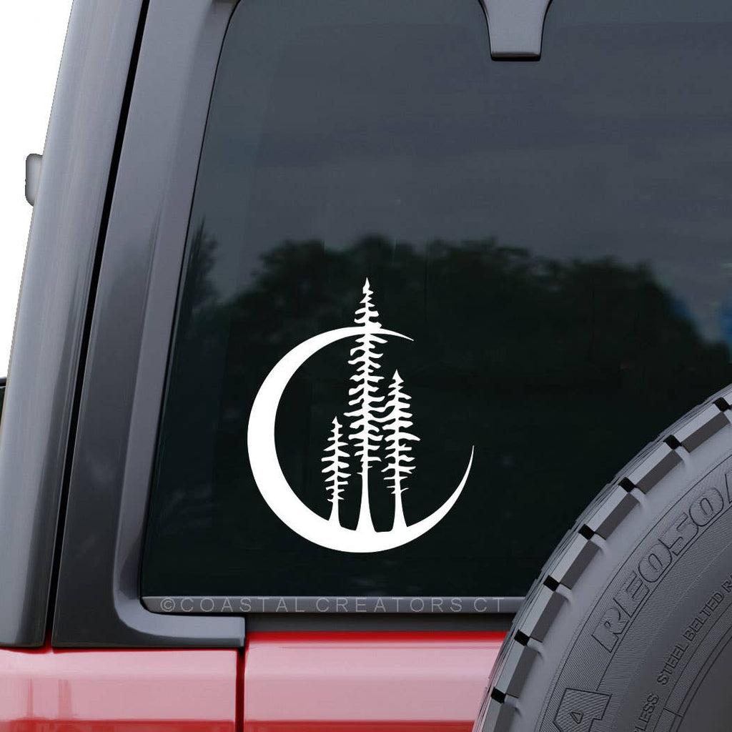 Crescent Moon and Trees White Window Decal (Packaged)