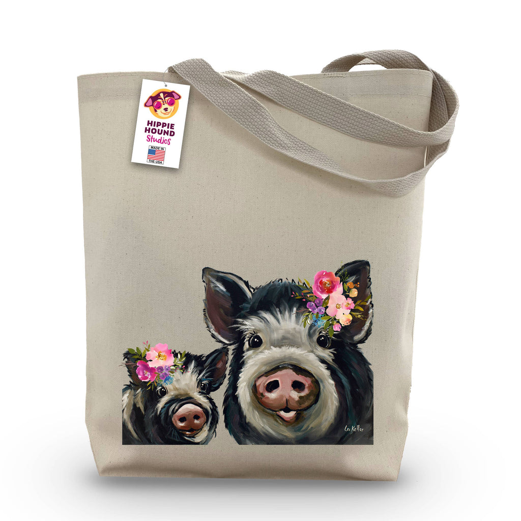 Bright Blooms Mom and Baby Pig Tote Bag