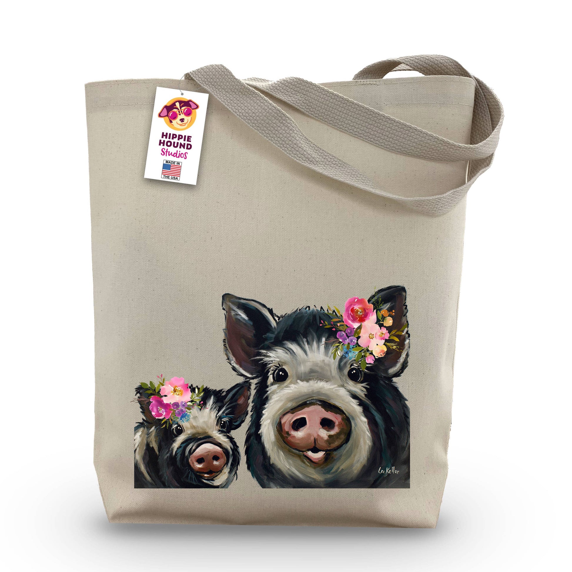 Bright Blooms Mom and Baby Pig Tote Bag