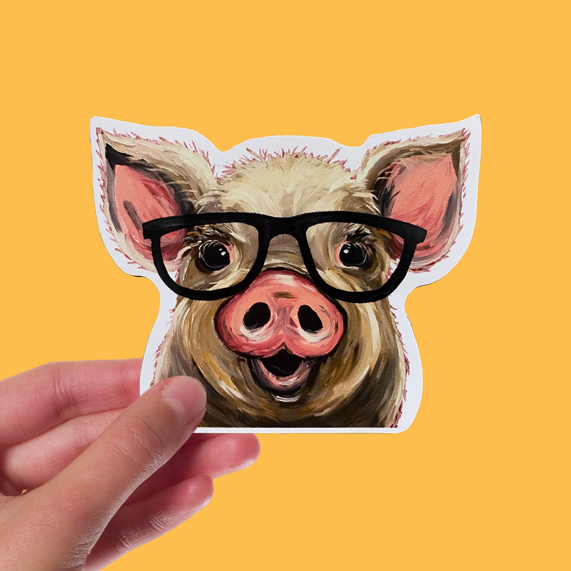 Pig Sticker, 4" Sticker, Cute Pig w/Glasses Sticker