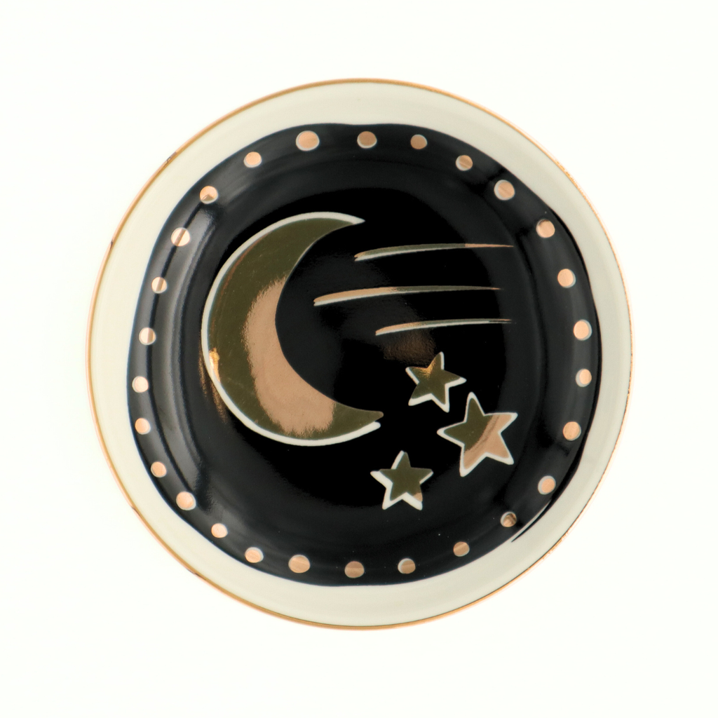 Round Trinket Tray Gold Moon and Stars