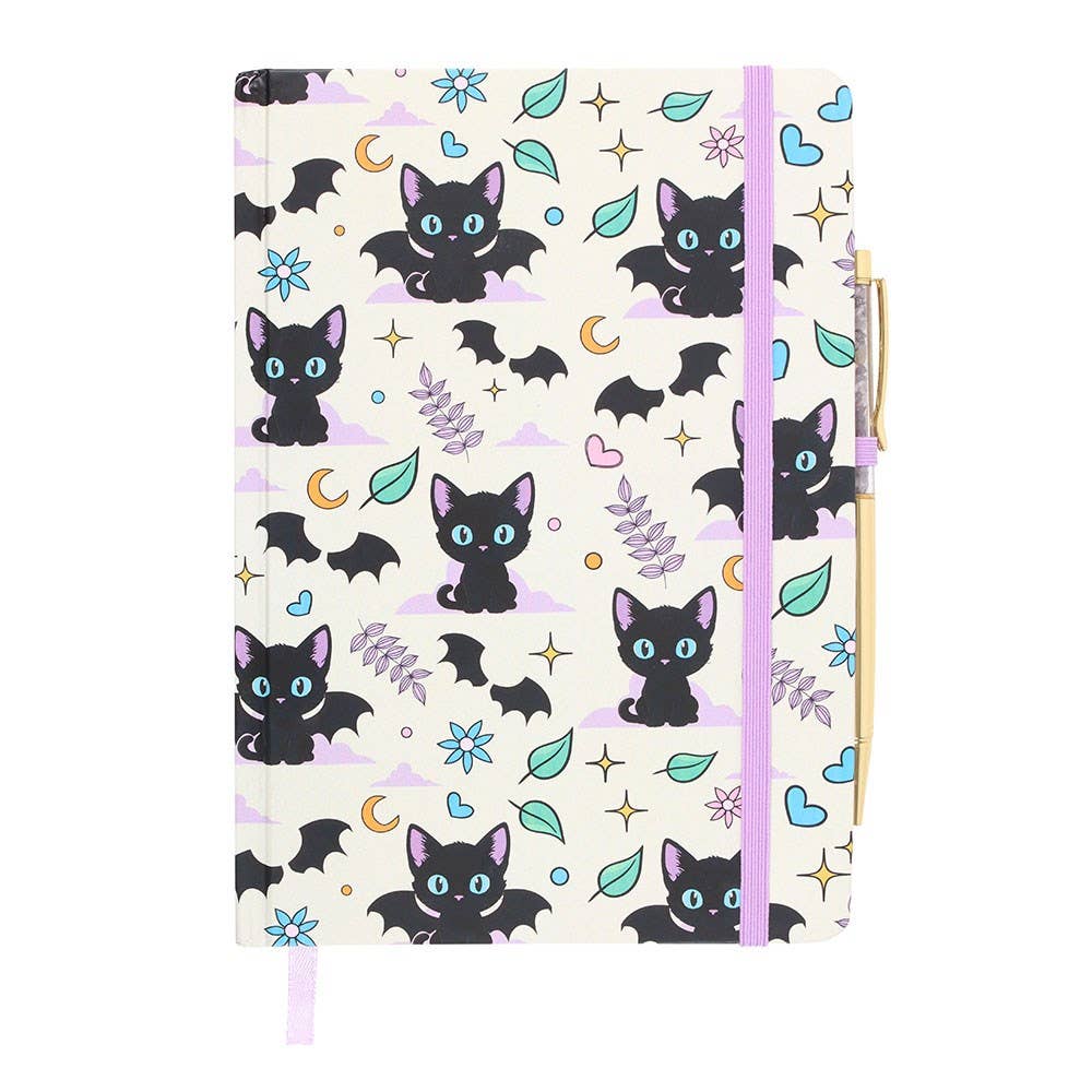 Cute and Creepy Kitty A5-Sized Notebook W/ Amethyst Pen