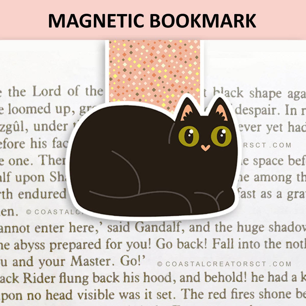 Black Cat Green Eyes Reversible Magnetic Bookmark (Packaged)