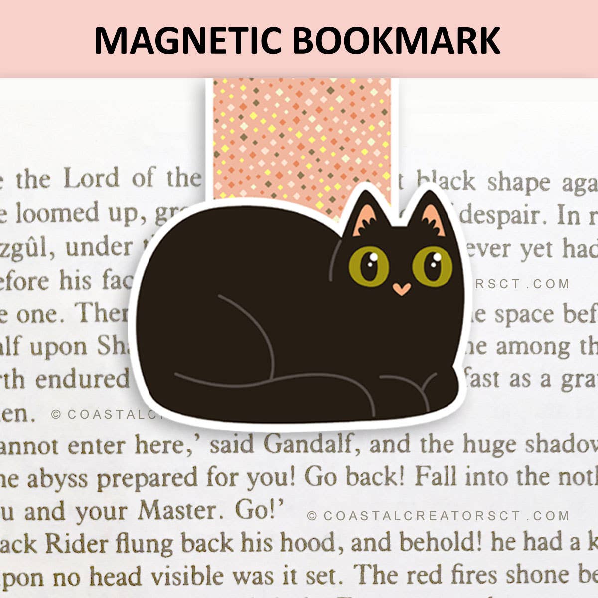 Black Cat Green Eyes Reversible Magnetic Bookmark (Packaged)
