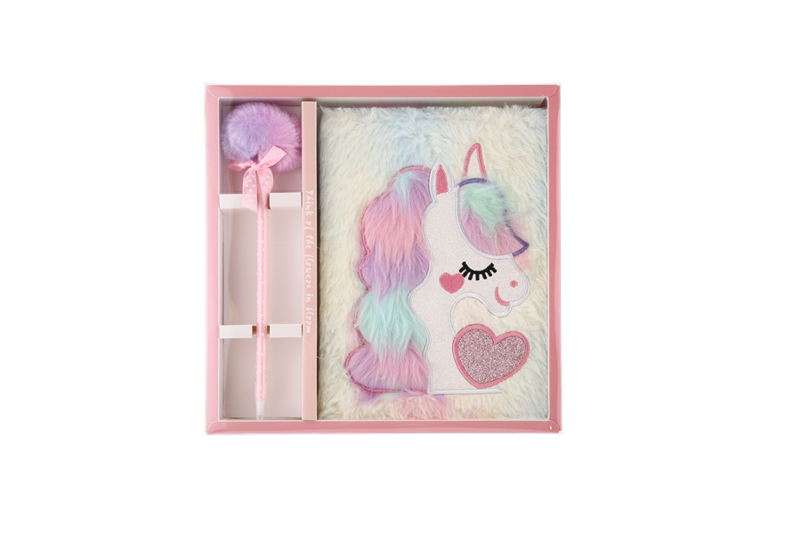 Ladies Smiling Unicorn Themed Notebook and Pen