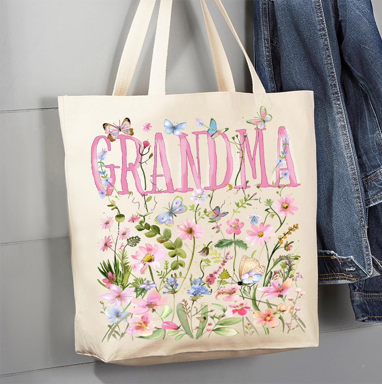Mother's Day Wild Flowers Grandma Canvas Tote Bag