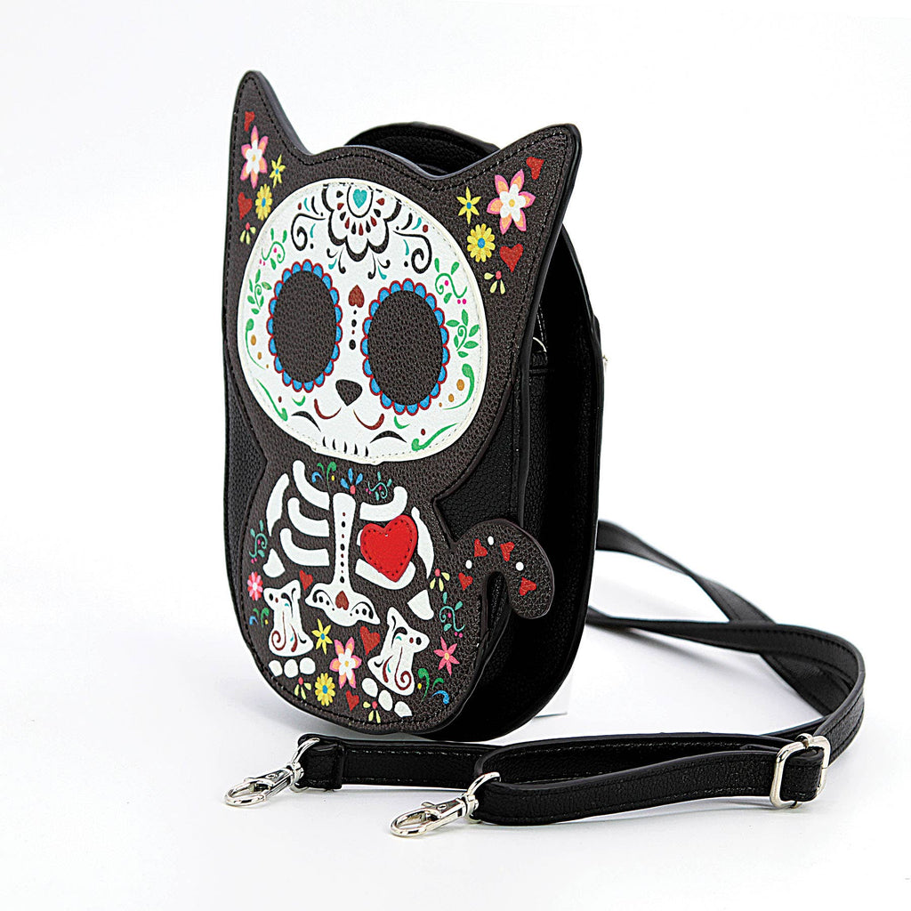 Floral Sugar Skull Cat Crossbody Bag