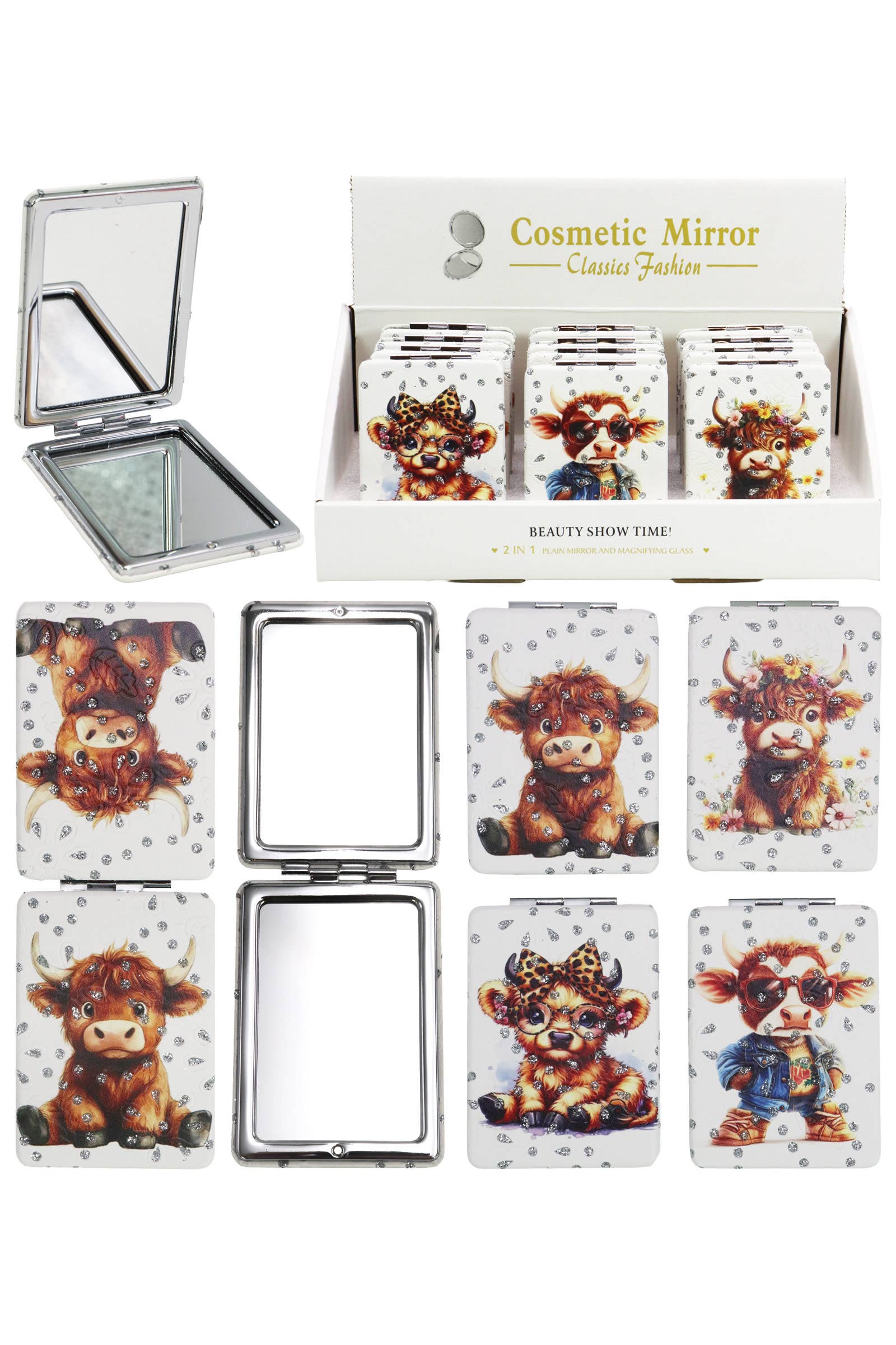 Baby Cow Glitter Rectangular Compact Mirror