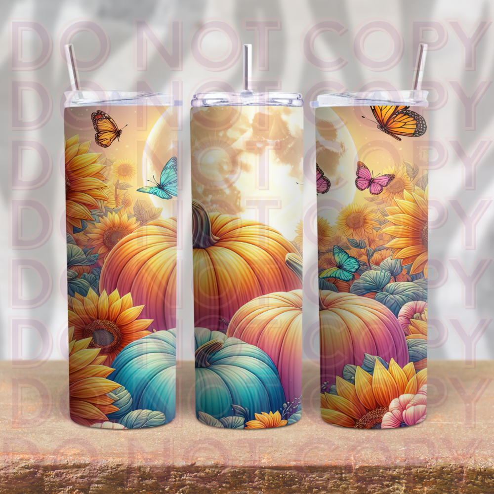 Butterflies and Pumpkins (bright) Skinny Tumbler