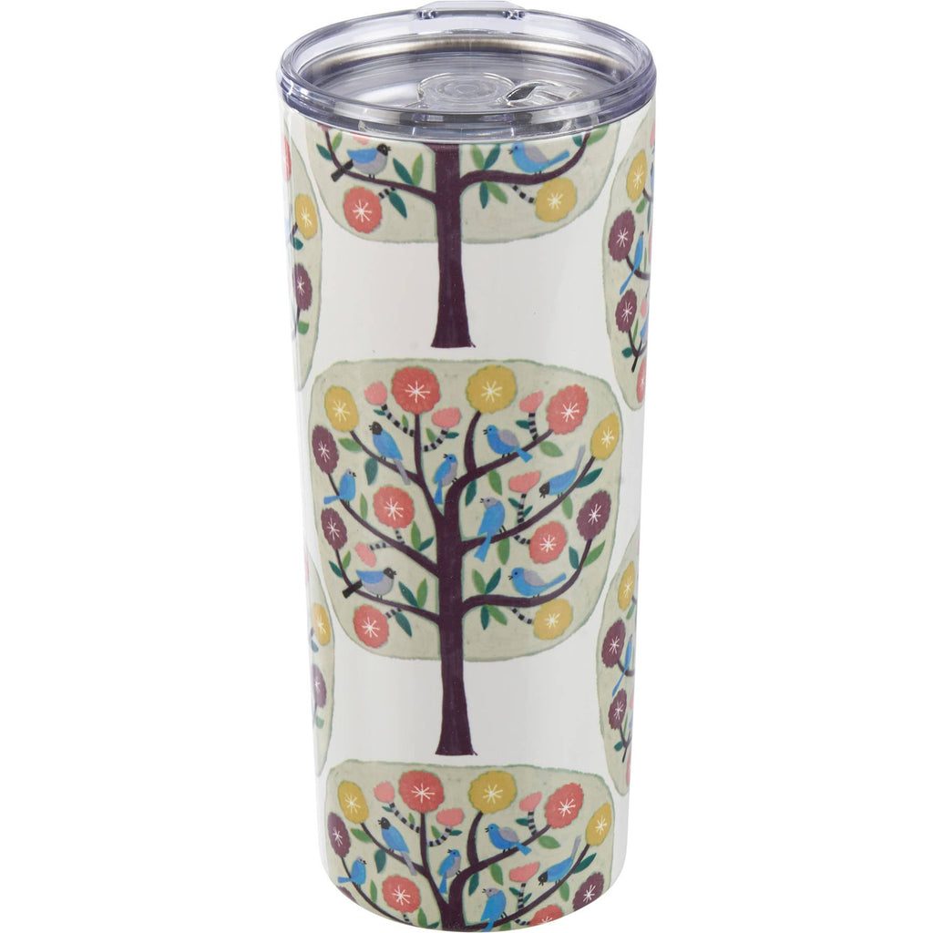 Cream Floral Trees Coffee Tumbler