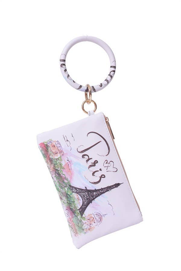 Ladies Paris Theme Printed Wristlet Handbag