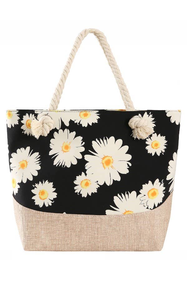Daisy Floral All Print Rope Handled Canvas Tote Bag