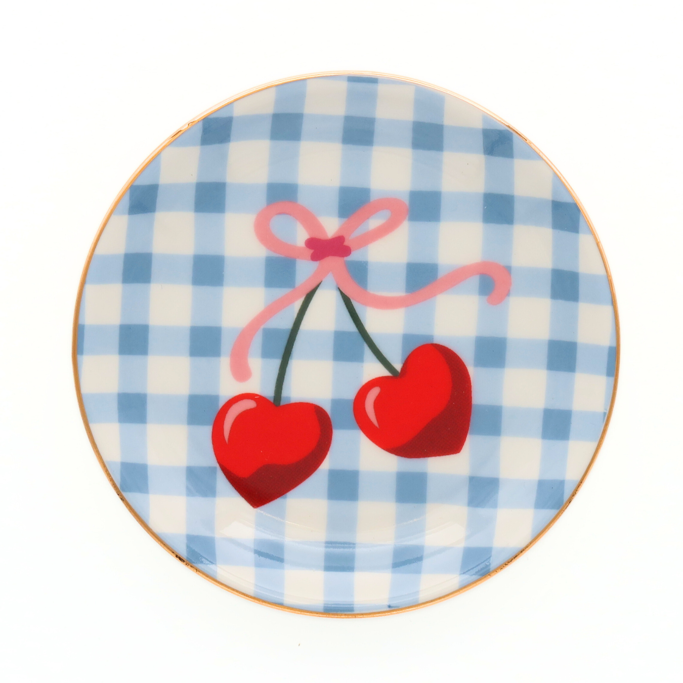 Round Trinket Tray Gingham Cherry