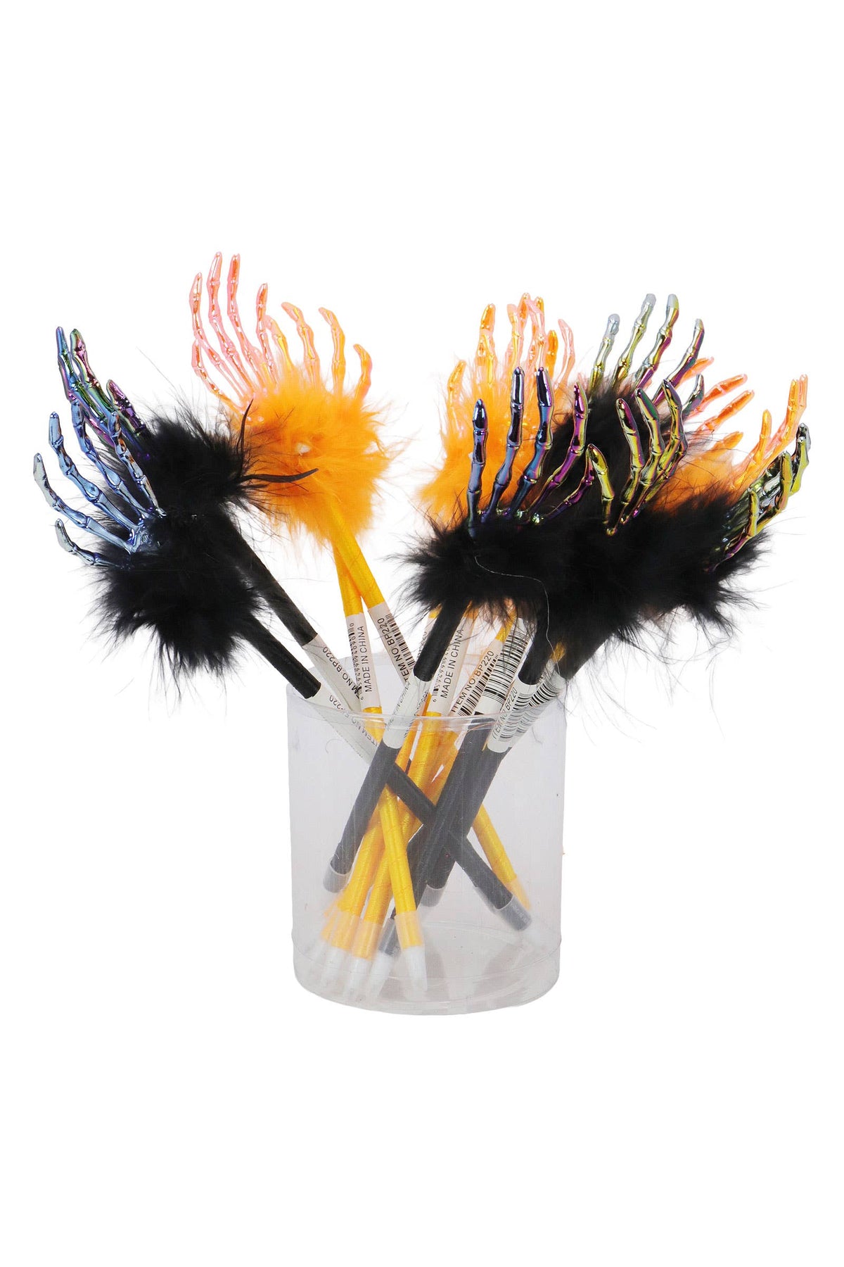 Skeleton Hands Metallic Feathered Pen - 12 Pcs