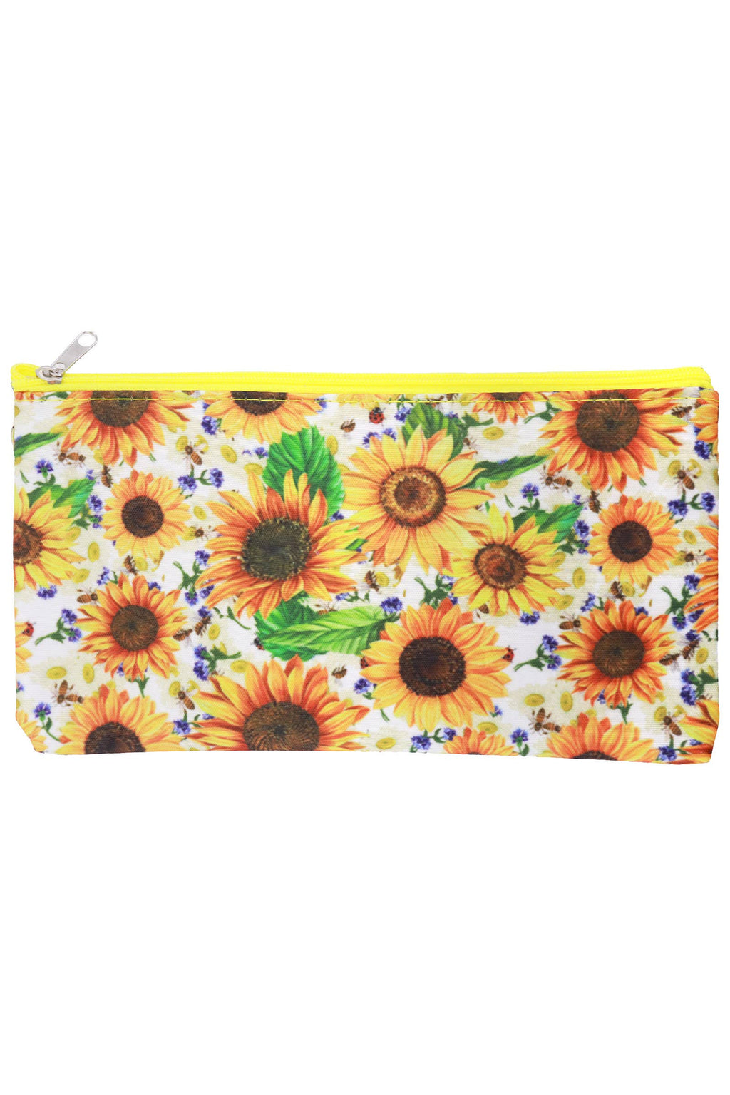 Sunflower Print Double Compartment Pouch Clutch Bag