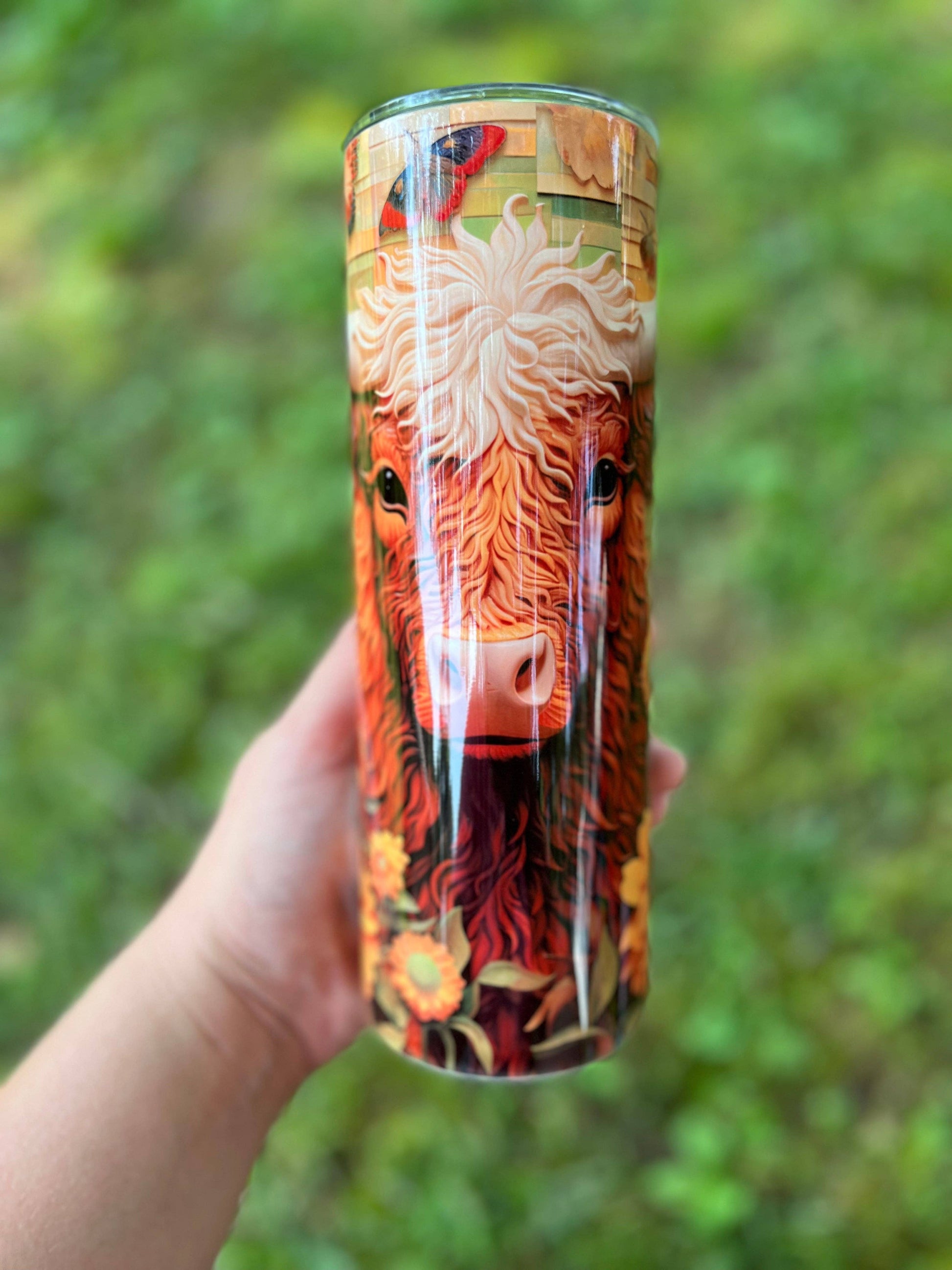 3D Style Sunflowers Highland Cow 20oz Tumbler