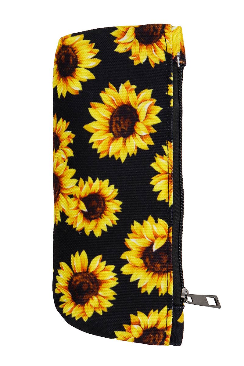 Sunflower Petal Floral Print Canvas Pencil Pouch