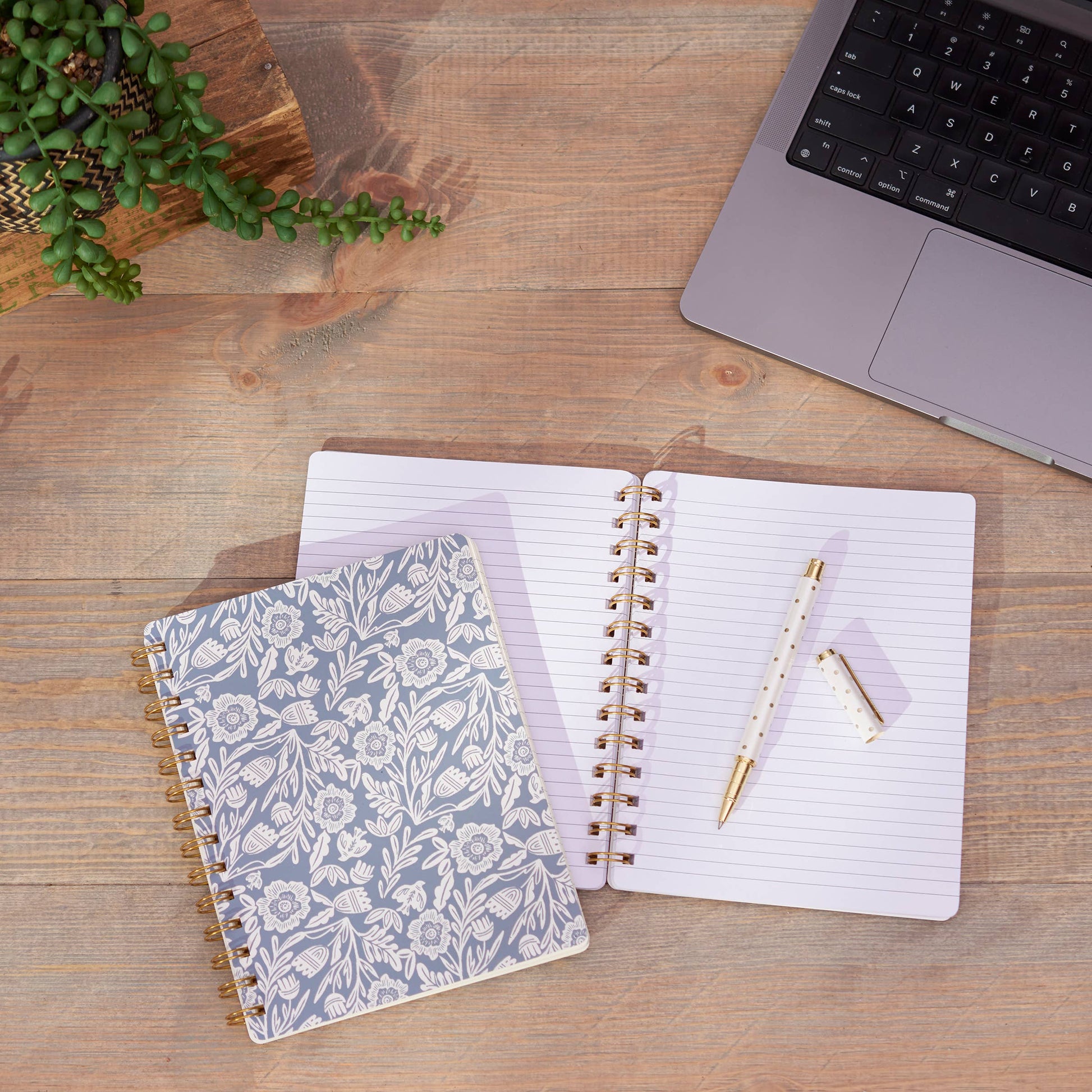 Blue Folk Florals Spiral Notebook