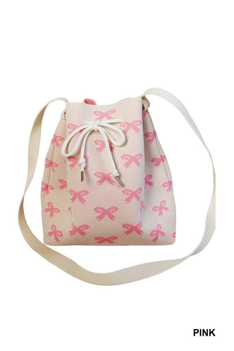 ._ SI-26484 Coquette Ribbon Pattern Crossbody Bucket Bag