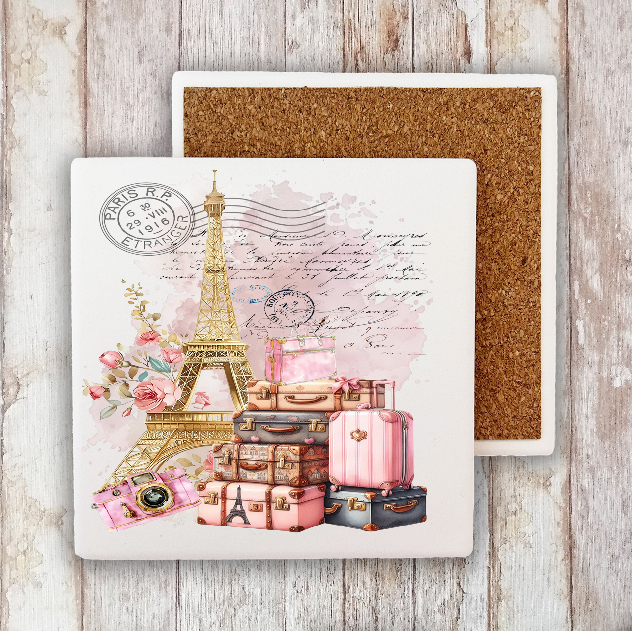 French Paris Eiffel Tower Luggage Stone Coaster