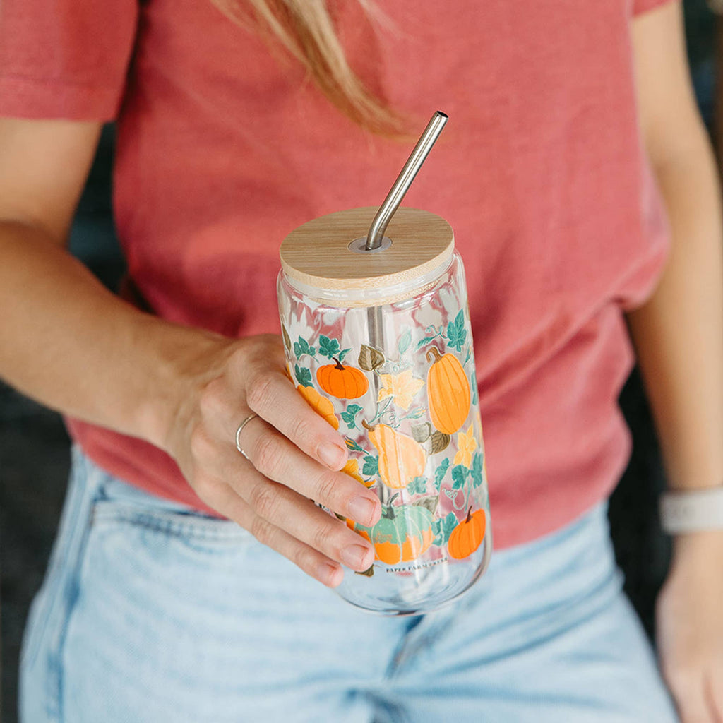 Pumpkin Patch Fall Glass Can