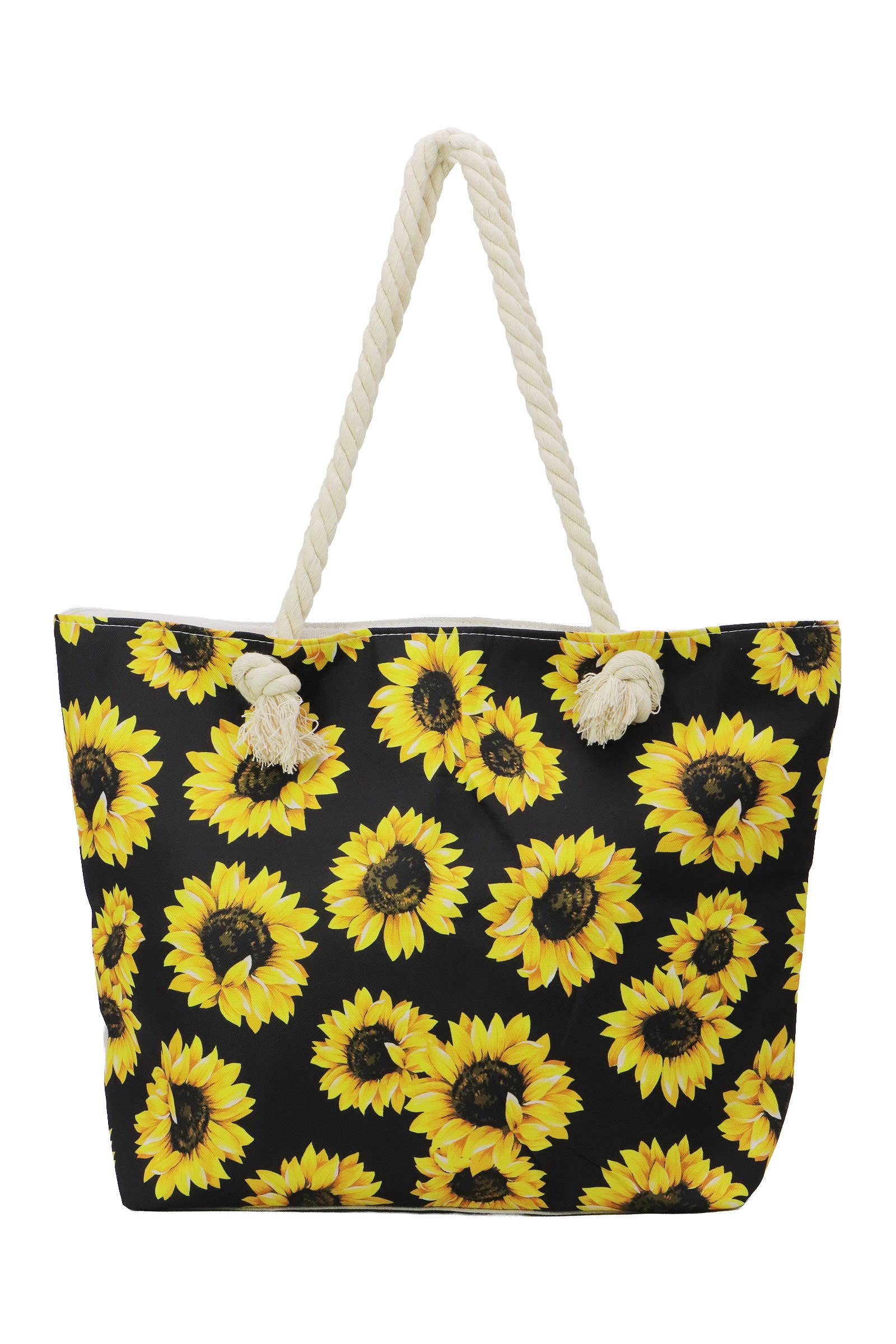 Sunflower Zippered Rope Handle Canvas Tote Bag