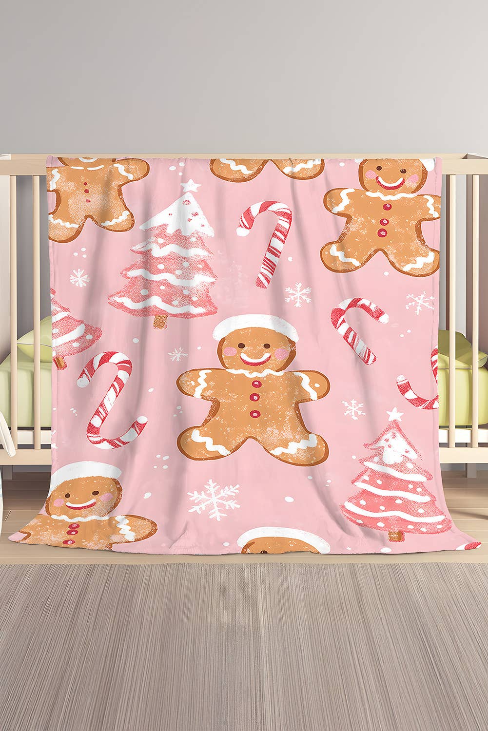 Gingerbread Man, Candy Cane, Christmas Tree Print Plush Blanket
