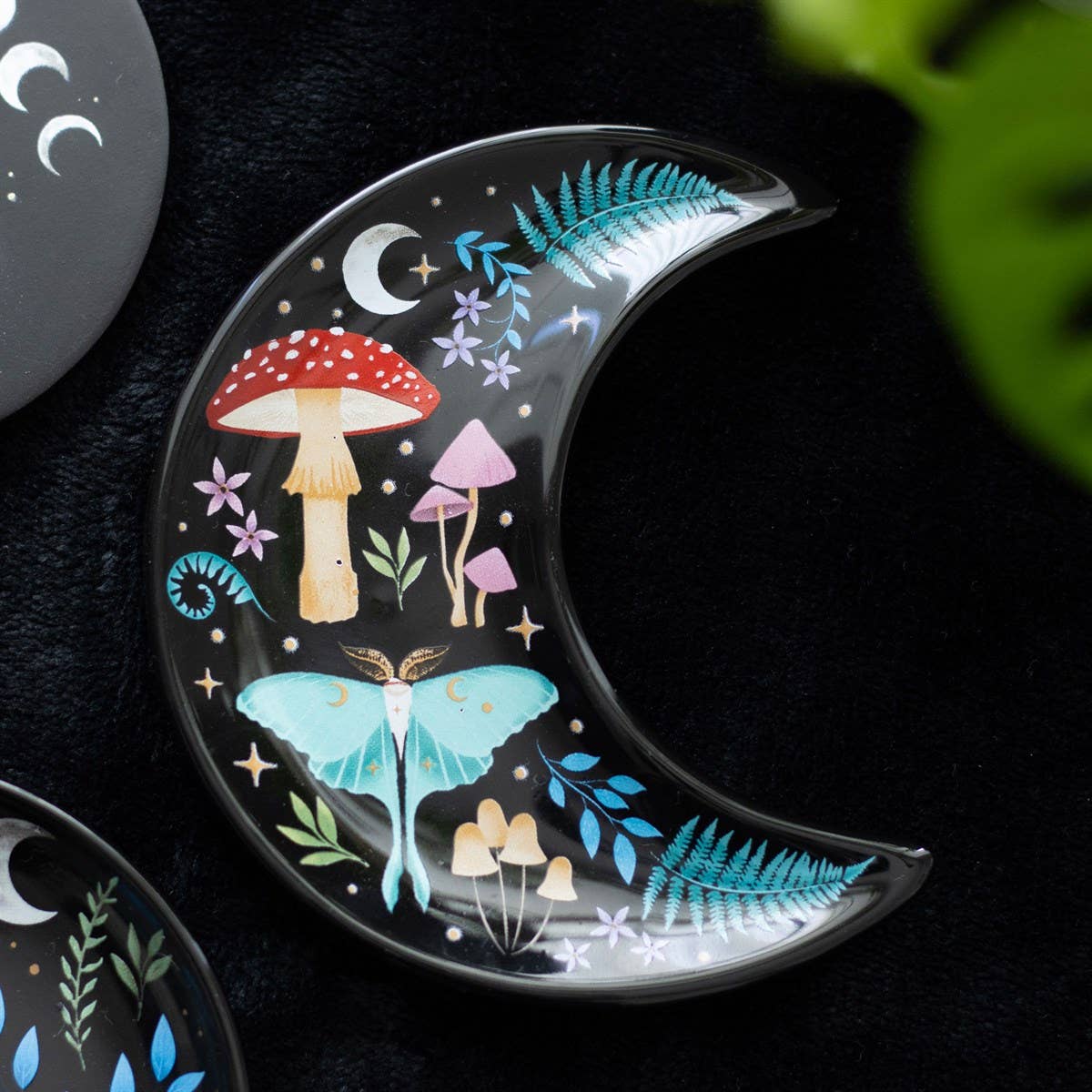 Dark Forest Crescent Moon Ceramic Trinket Dish