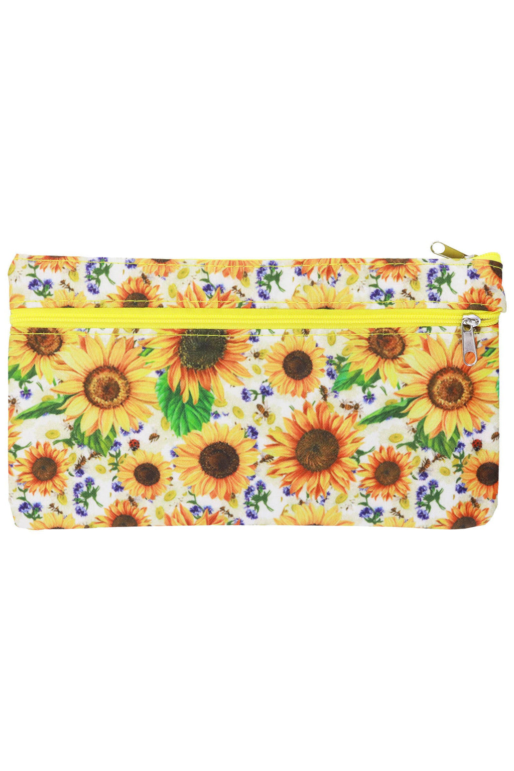 Sunflower Print Double Compartment Pouch Clutch Bag